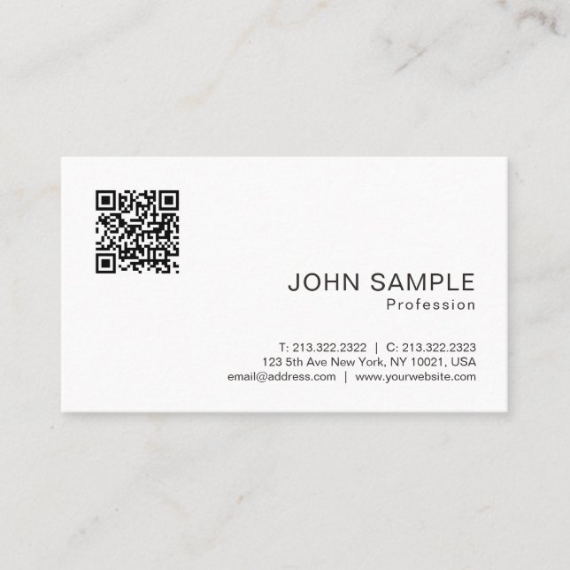 Professional Elegant Modern Simple QR Code Matte Business Card (Front)