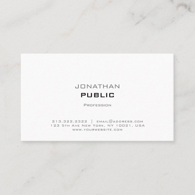 Professional Elegant Modern Sleek White Plain Business Card (Front)