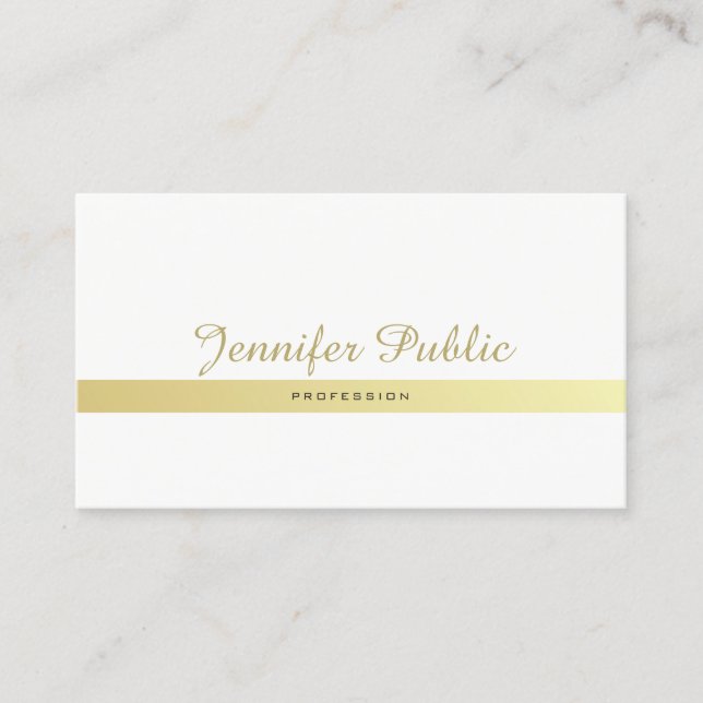 Professional Elegant Modern White Gold Plain Business Card (Front)