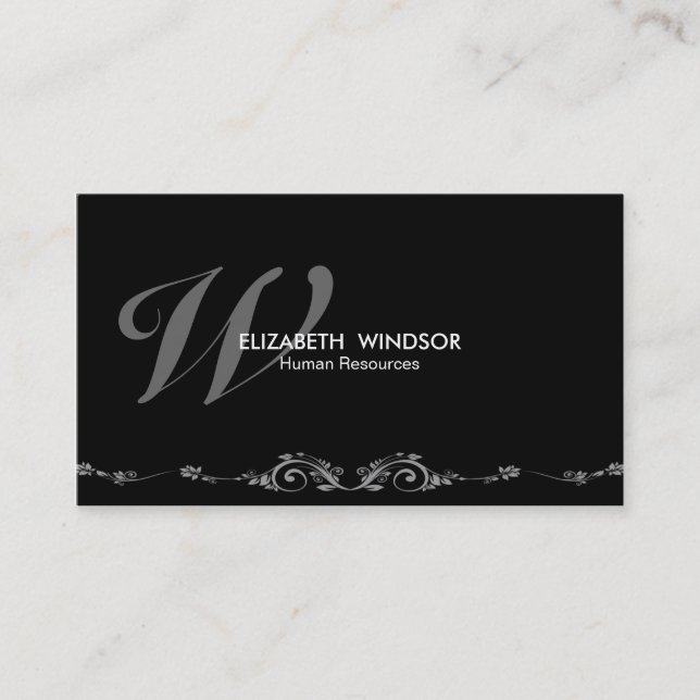 Professional Elegant Monogram Black Business Card (Front)