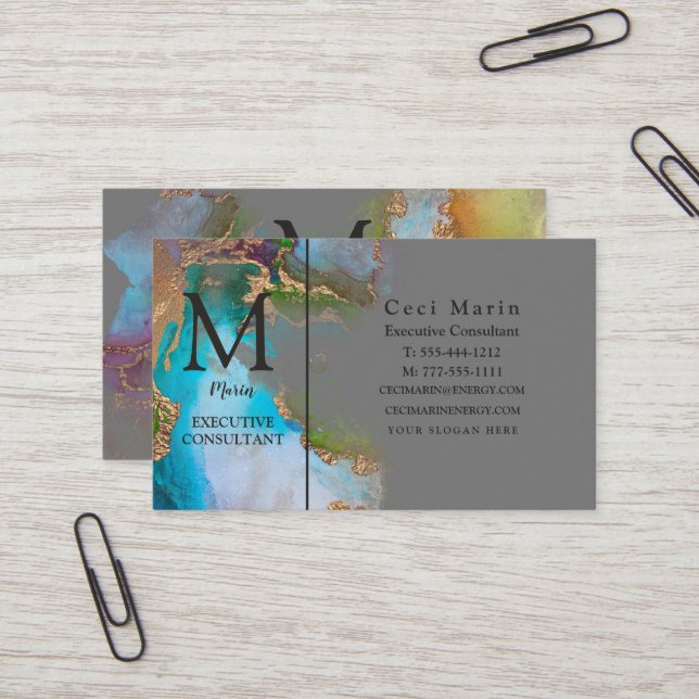 Professional Elegant Monogram Custom Business Card (Front/Back In Situ)