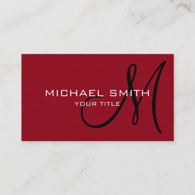 Professional Elegant Monogram Plain Dark Red Business Card (Front)