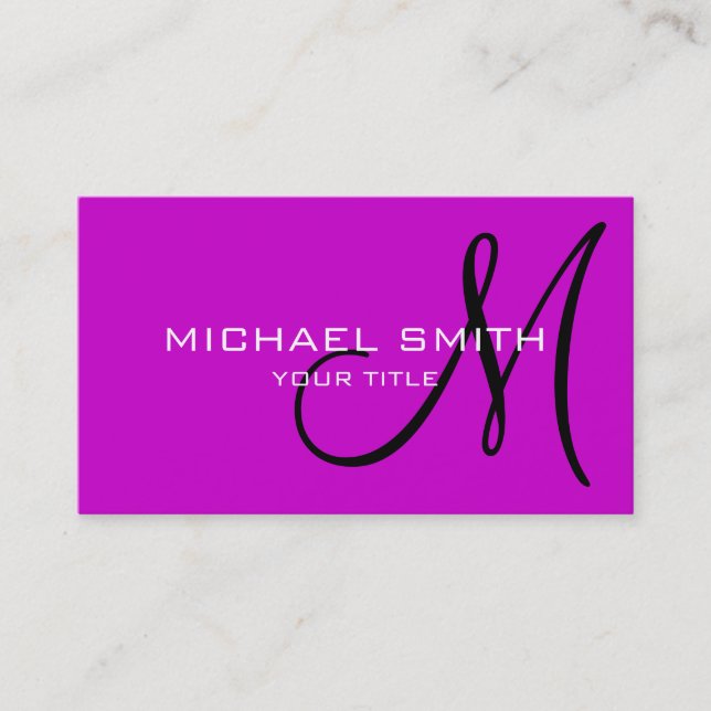 Professional Elegant Monogram Plain Magenta Business Card (Front)