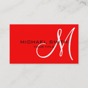 Professional Elegant Monogram Plain Red Business Card