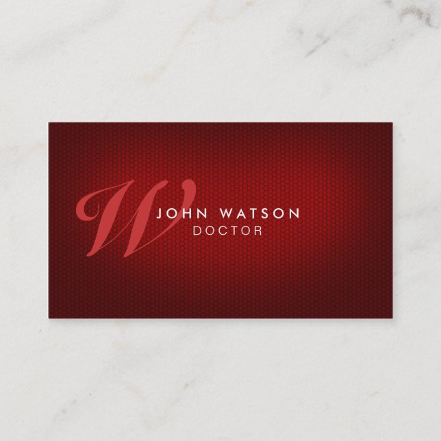 Professional Elegant Monogram Red Business Card (Front)