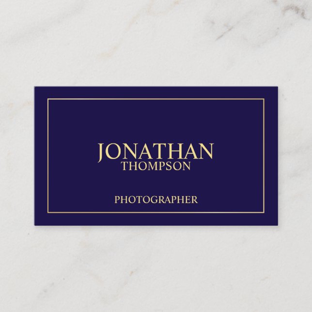 Professional Elegant Navy Blue and Gold Business Card (Front)