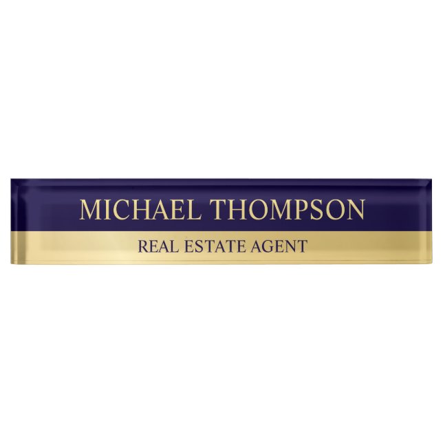 Professional Elegant Navy Blue and Gold Nameplate (Front)