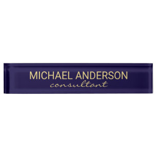 Professional Elegant Navy Blue and Gold Nameplate