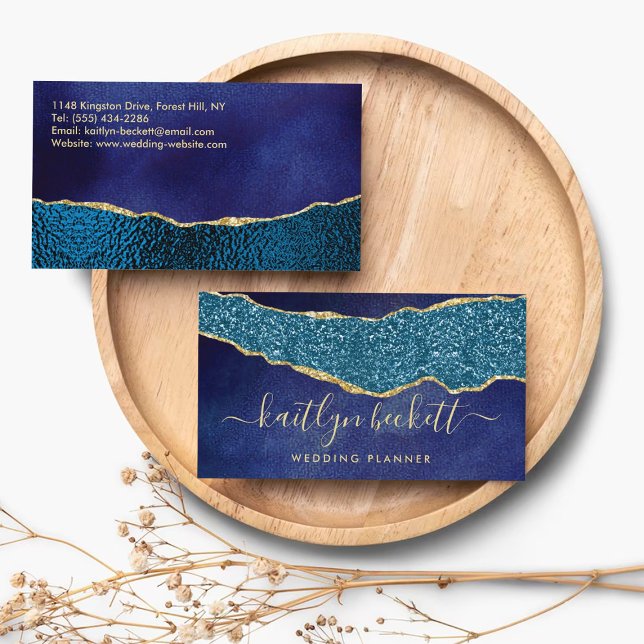 Professional Elegant Navy Blue & Gold Agate Business Card (Creator Uploaded)