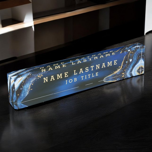Professional Elegant Navy Blue Gold Agate Nameplate (Creator Uploaded)
