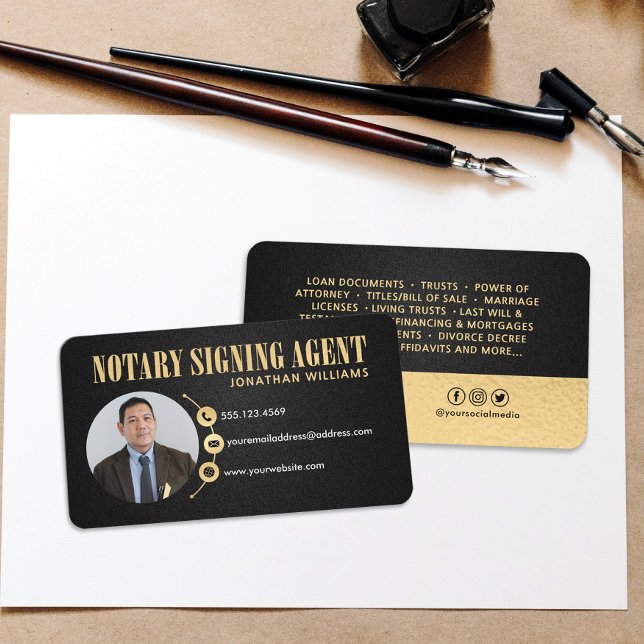 Professional Elegant Notary Signing Agent Photo  Business Card (Creator Uploaded)