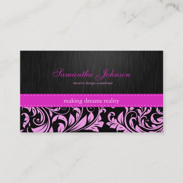 Professional Elegant Pink Damask Business Cards (Front)