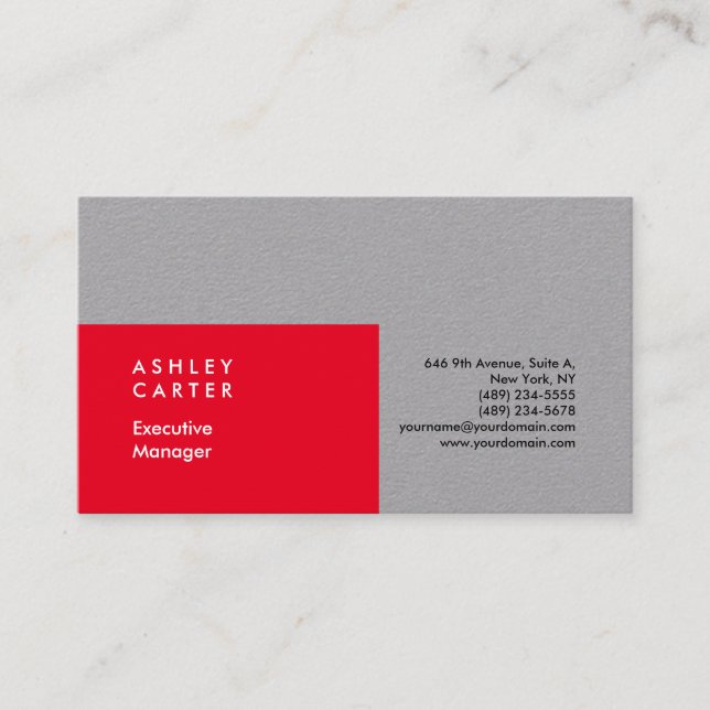 Professional elegant plain minimalist red grey business card (Front)