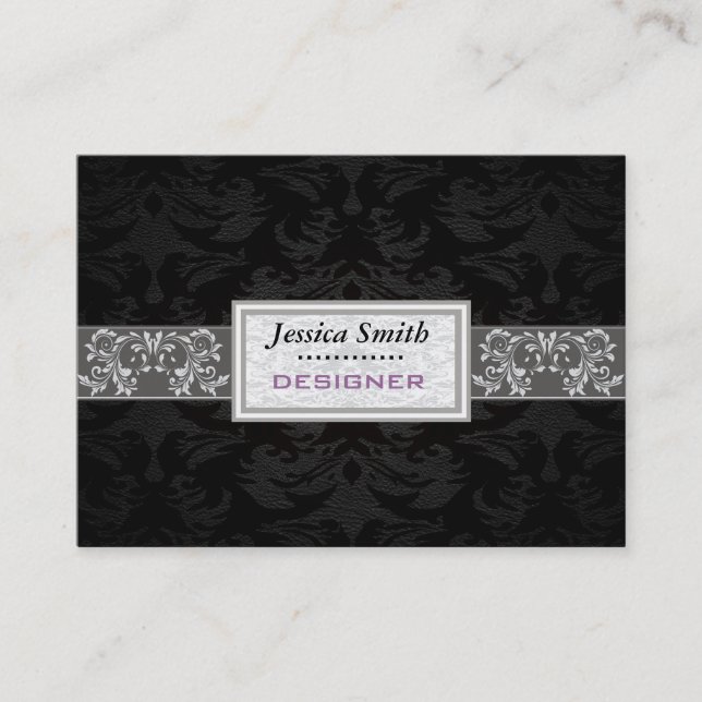 Professional elegant plain modern damask black business card (Front)