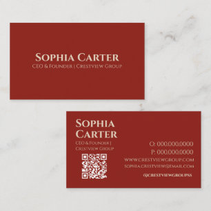 Professional Elegant Red White QR Code Premium  Business Card