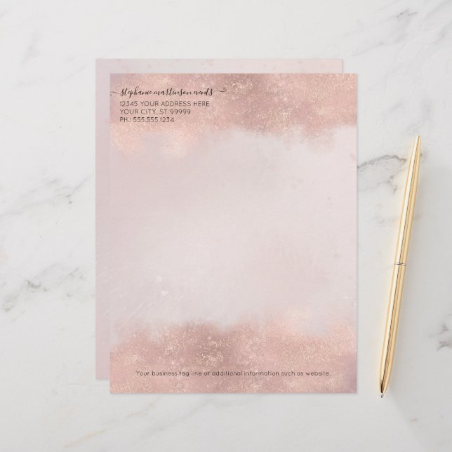 Professional Elegant Rose Gold Small Business Custom Letterhead (Front/Back In Situ)