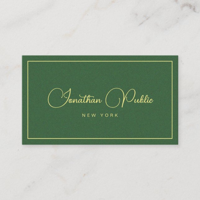 Professional Elegant Script Your Custom Text Green Business Card (Front)