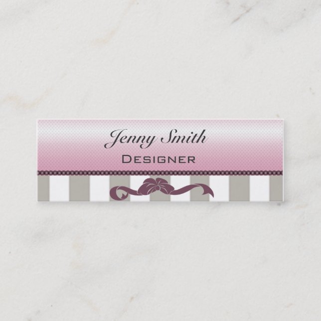 Professional elegant stipes lace bow modern mini business card (Front)