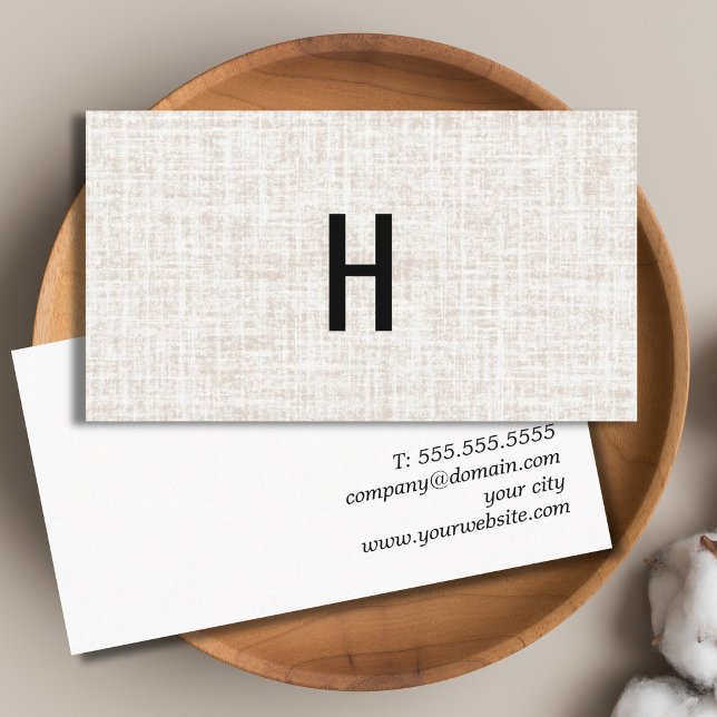 Professional Elegant Texture Beige Black Monogram Business Card (Creator Uploaded)