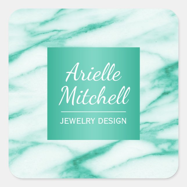 Professional Elegant Turquoise Alabaster Marble Square Sticker (Front)