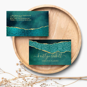Professional Elegant Turquoise & Gold Agate Business Card