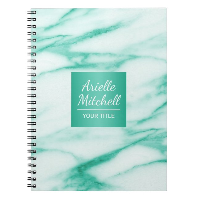 Professional Elegant Turquoise Marble with Name Notebook (Front)