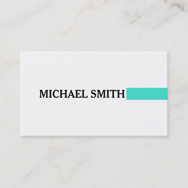 Professional Elegant Turquoise Modern Plain White Business Card (Front)