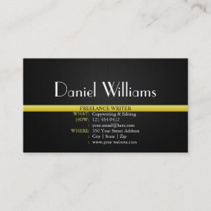 Professional Elegant Unique Freelance Writer Black Business Card