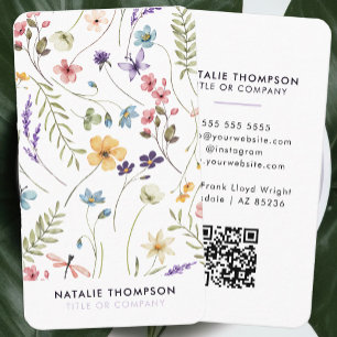 Professional Elegant Watercolor Wildflower QR Code Business Card