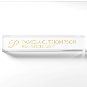 Professional Elegant White and Gold Nameplate