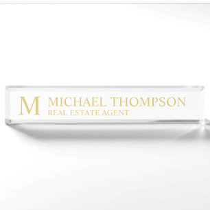 Professional Elegant White and Gold Nameplate