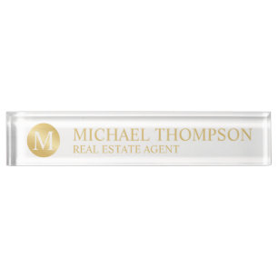 Professional Elegant White and Gold Nameplate