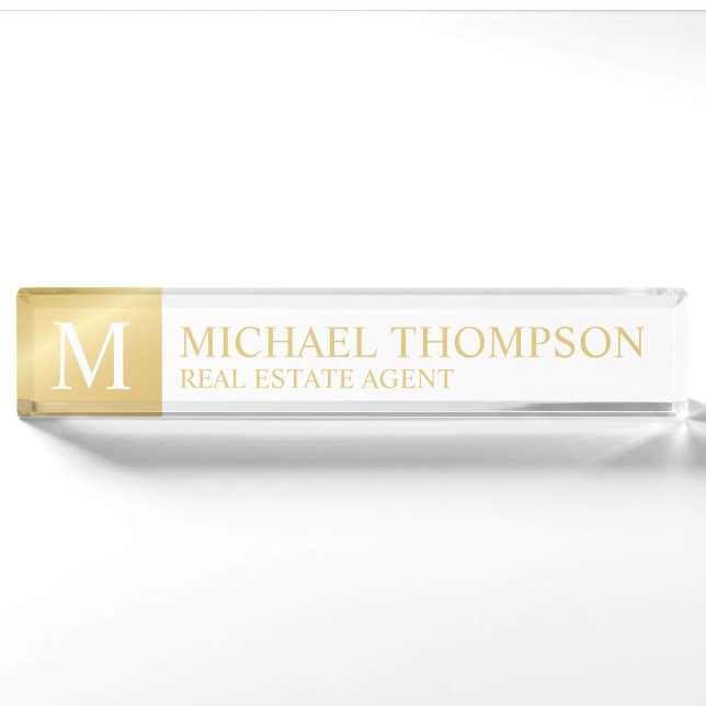 Professional Elegant White and Gold Nameplate (Front)