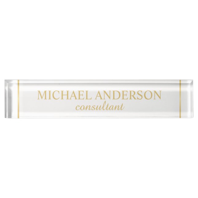 Professional Elegant White and Gold Nameplate (Front)