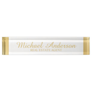 Professional Elegant White and Gold Nameplate