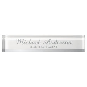 Professional Elegant White and Silver Nameplate