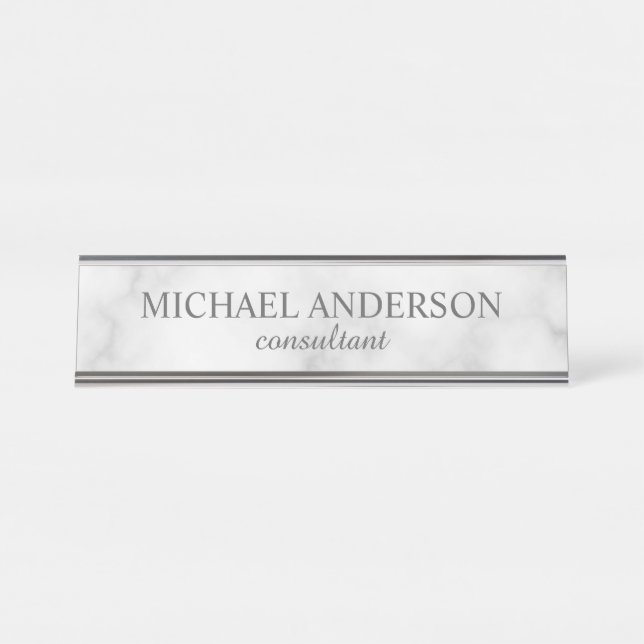 Professional Elegant White Marble Desk Name Plate (Front)
