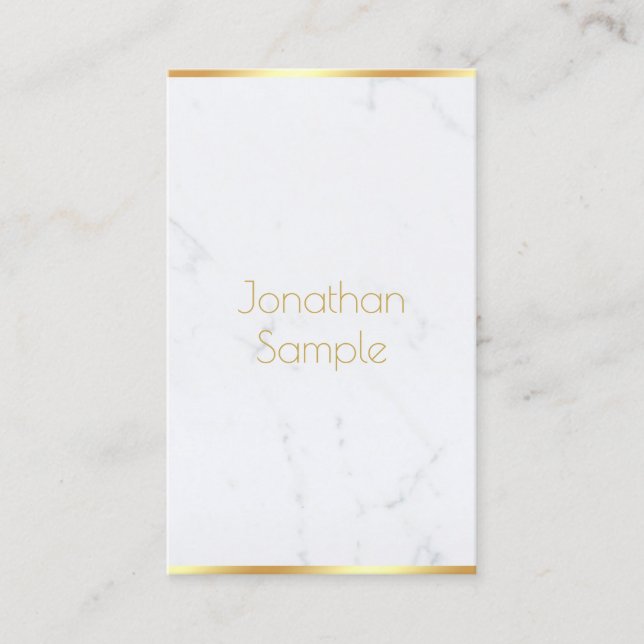Professional Elegant White Marble Gold Text Modern Business Card (Front)
