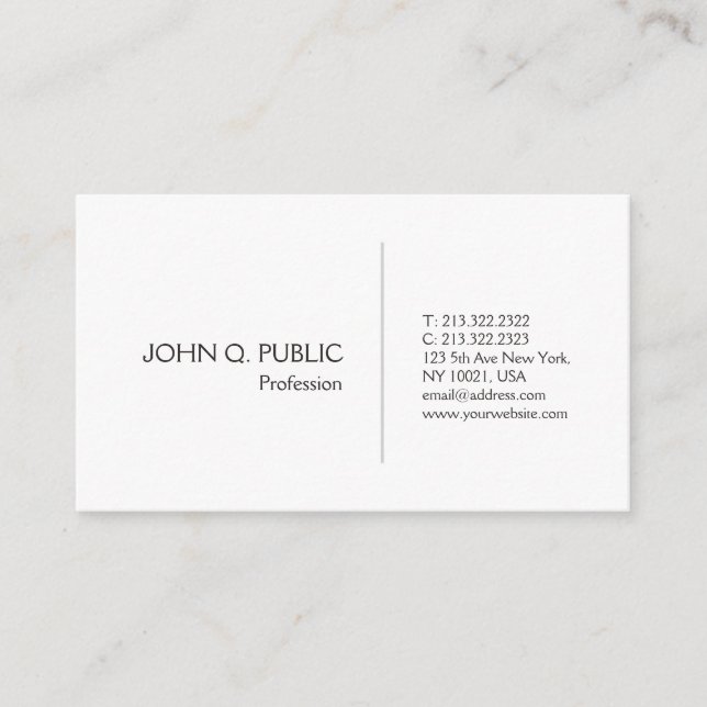 Professional Elegant White Modern Simple Business Card (Front)