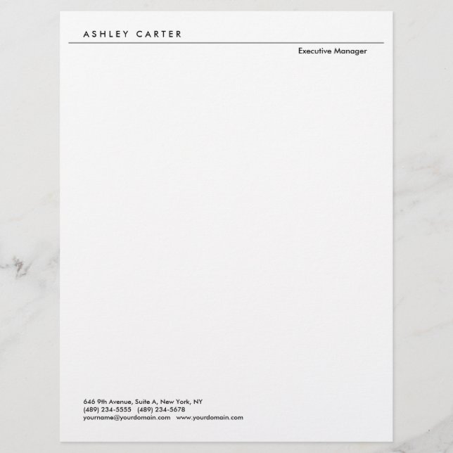 Professional elegant white plain minimalist modern custom letterhead (Front)