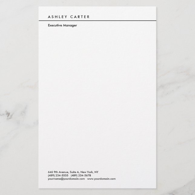 Professional elegant white plain minimalist modern stationery (Front)