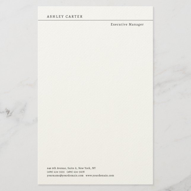 Professional elegant white plain minimalist modern stationery (Front)