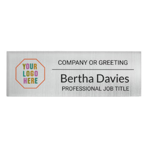 Professional Employee Faux Silver Corporate Logo Name Tag