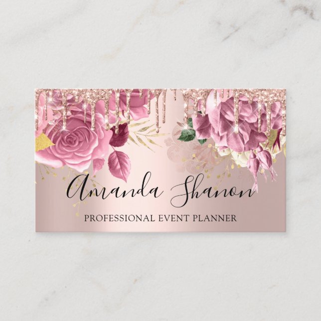 Professional Event Planner Pink Roses QR Code Business Card (Front)