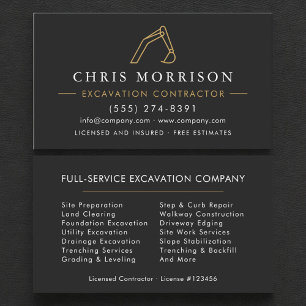 Professional Excavation Services Contractor Business Card