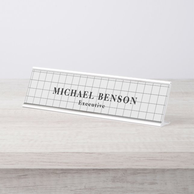 Professional Executive Black Grey Minimalist Desk Name Plate (Front)