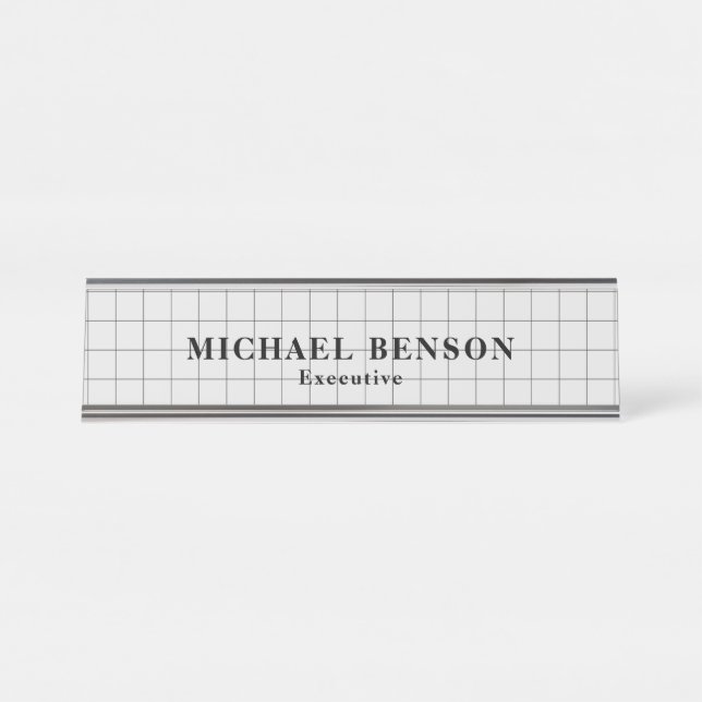 Professional Executive Black Grey Minimalist Desk Name Plate (Front)