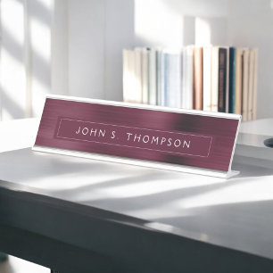Professional Executive Burgundy Modern Business Desk Name Plate