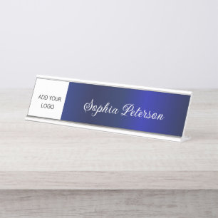 Professional Executive Metallic Navy Company Logo Desk Name Plate