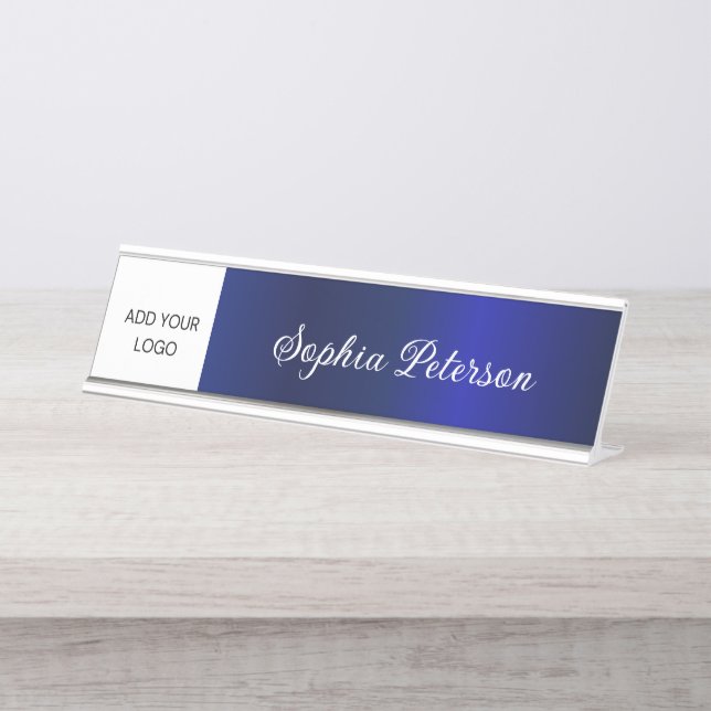 Professional Executive Metallic Navy Company Logo Desk Name Plate (Front)